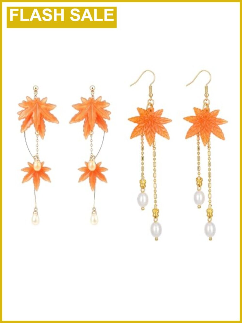 Maple Leaf Dangle Hook Stud Earrings 2 Pair Alloy Set